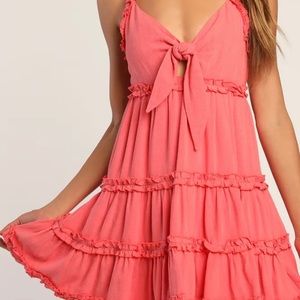 NWT Lulu's "Let's Have Sun" coral ruffle tiered dress